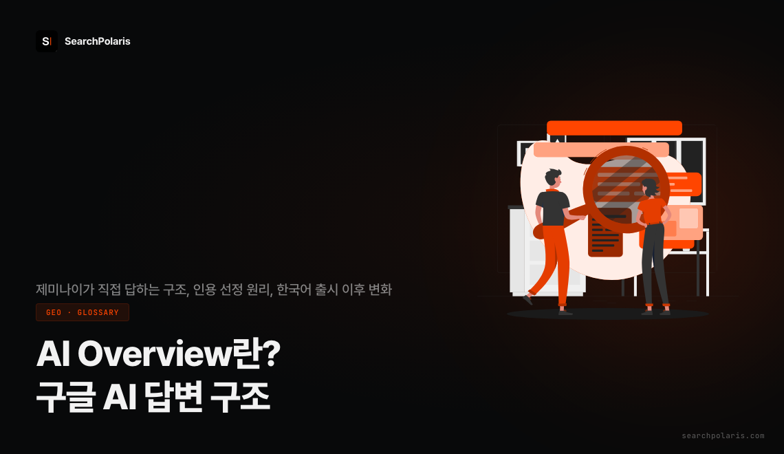 AI Overview란? 구글 AI 답변 구조 — 제미나이가 직접 답하는 구조, 인용 선정 원리, 한국어 출시 이후 변화. 서치폴라리스 2026.04